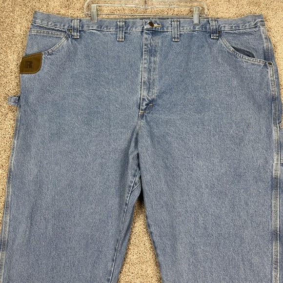Wrangler Riggs Jeans Mens 52x30 Light Wash Straight Leg 5 Pocket Carpenter EUC